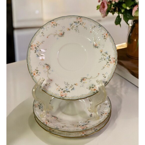 VTG Mikasa Saucer Roselle Pattern Fine Bone China Set of 3 MCM 6” - Picture 1 of 11